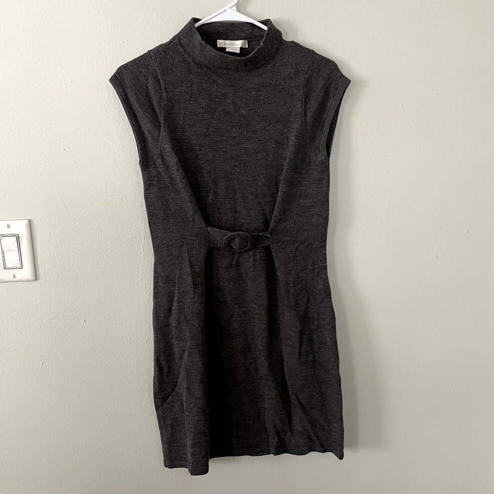 Design History Merino Wool Sweater Dress Small Gray Women Turtleneck Belted